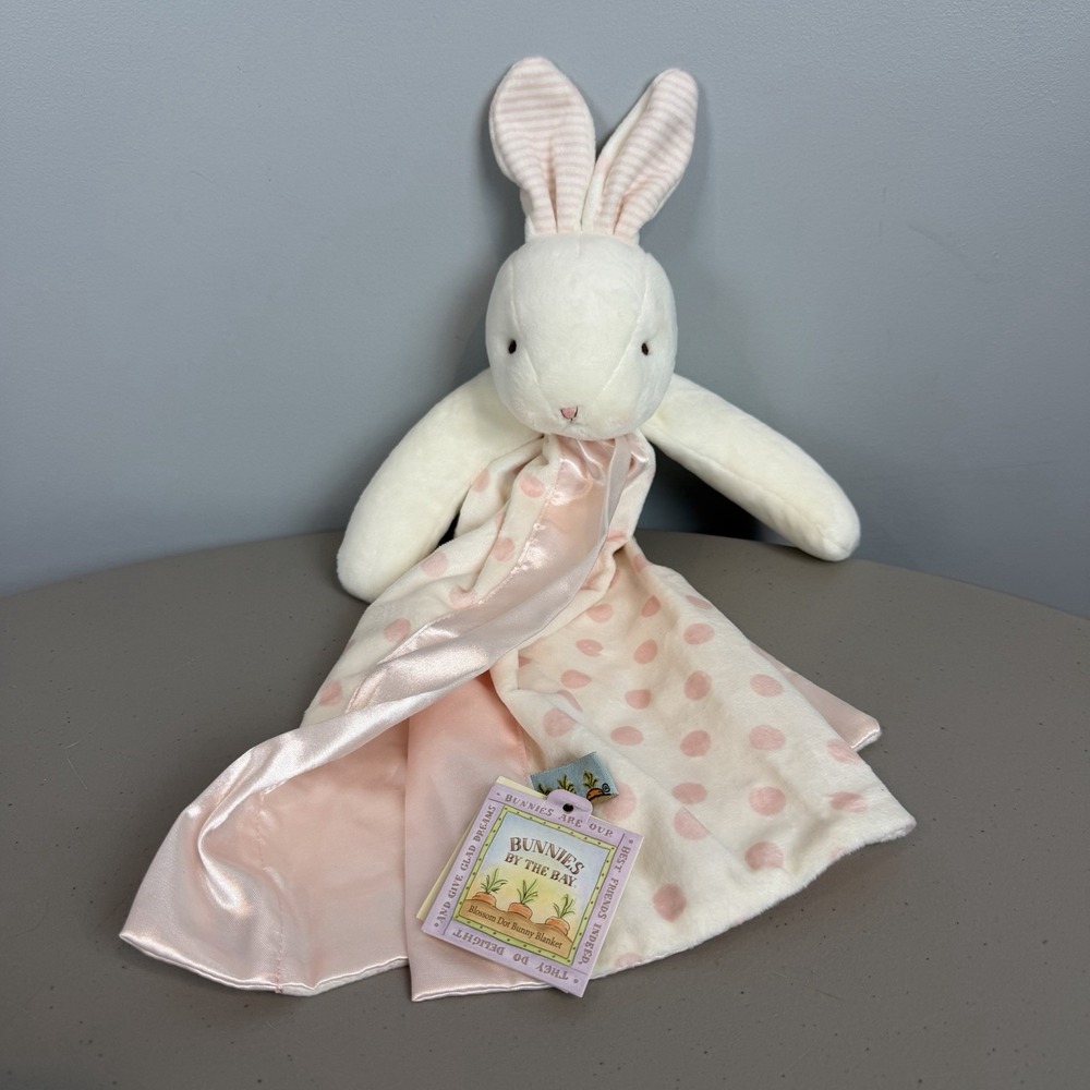 Bunnies by the Bay Lovey Pink Polka Dot Satin Bunny Buddy Security Blanket